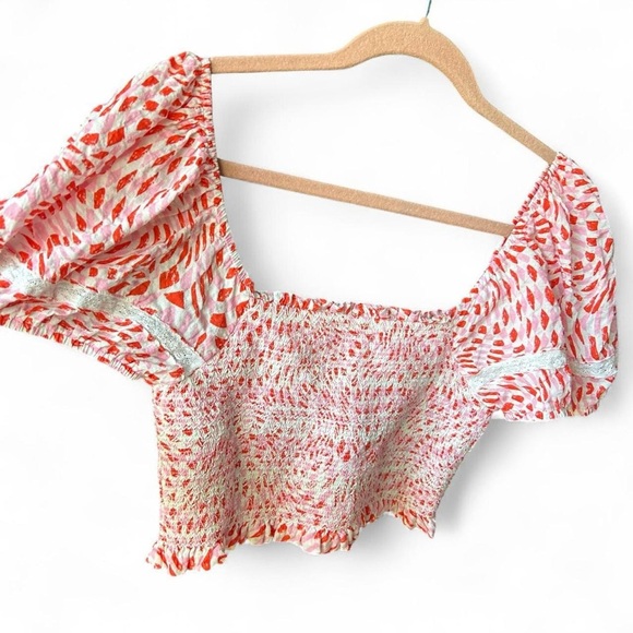 Reset- Pink & Red Smocked Peasant Crop Top | Boho Vibes | Size M ❤️🌸 - Picture 5 of 8
